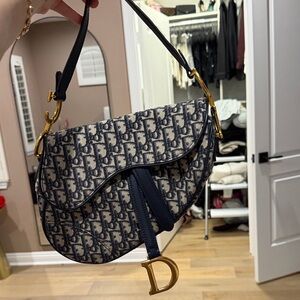 Dior Blue and Gold Monogram Shoulder Bag
